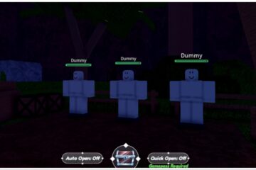 The image shows a line of three dummys which are plain white punching bags in the blocky roblox avatar shape. The image is taken at night time so not many other details are visible except shrubs behind the dummys