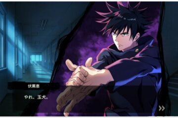 Feature image for our Jujutsu Legends Phantom Siege Tier List showcasing Megumi Fushiguro in an action stance doing his iconic hand posing to summon his divine dogs. He has a purple aura surrounding him to showcase his shadow technique and cursed energy