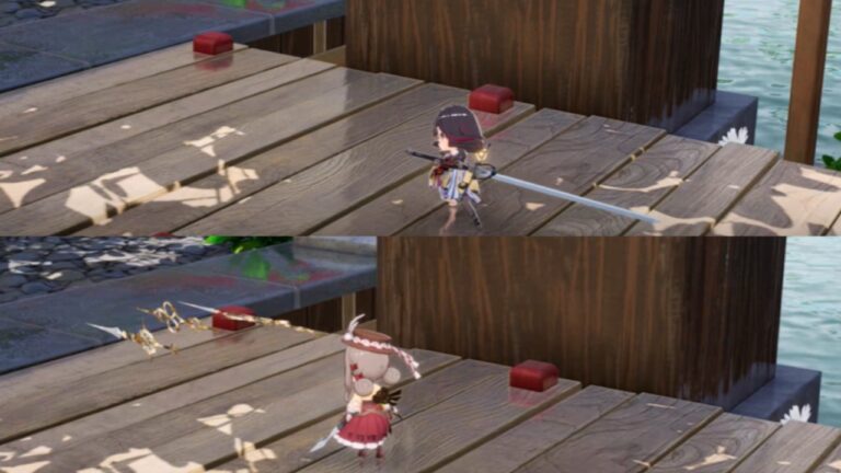 Feature image for our Best Characters in Overfield guide showing two pictures of a chibi character in battle holding a weapon.