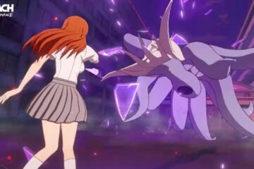 Feature image for our Best Team in Bleach Soul Resonance guide showing a female character attacking a monster with long tentacle-like legs.