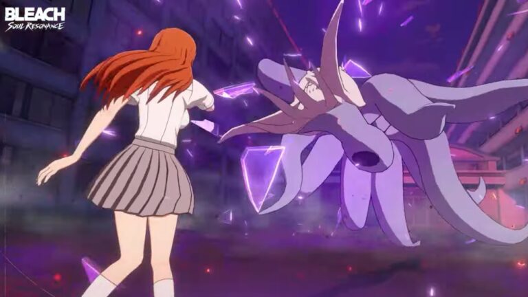 Feature image for our Best Team in Bleach Soul Resonance guide showing a female character attacking a monster with long tentacle-like legs.