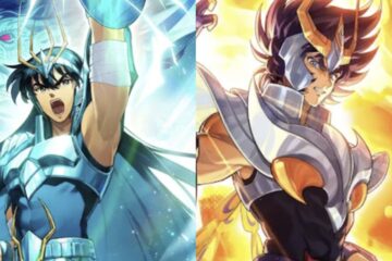 Feature image for our Best Team in Saint Seiya EX guide showing two pictures beside each other of the characters in-game.
