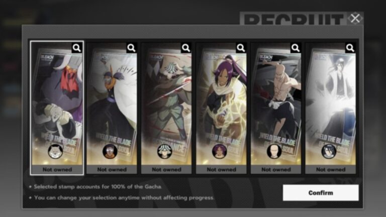 Feature image for our Bleach Soul Resonance Weapon Stamp Tier List showing a summoning banner in a gacha game.