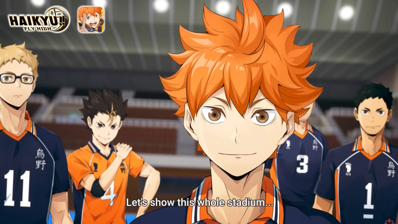 Image from HAIKYU!! FLY HIGH showing volleyball players on a court.