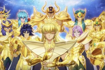 Feature image for our How to Reroll in Saint Seiya EX guide showing different in-game characters wearing golden armor and looking at the camera.