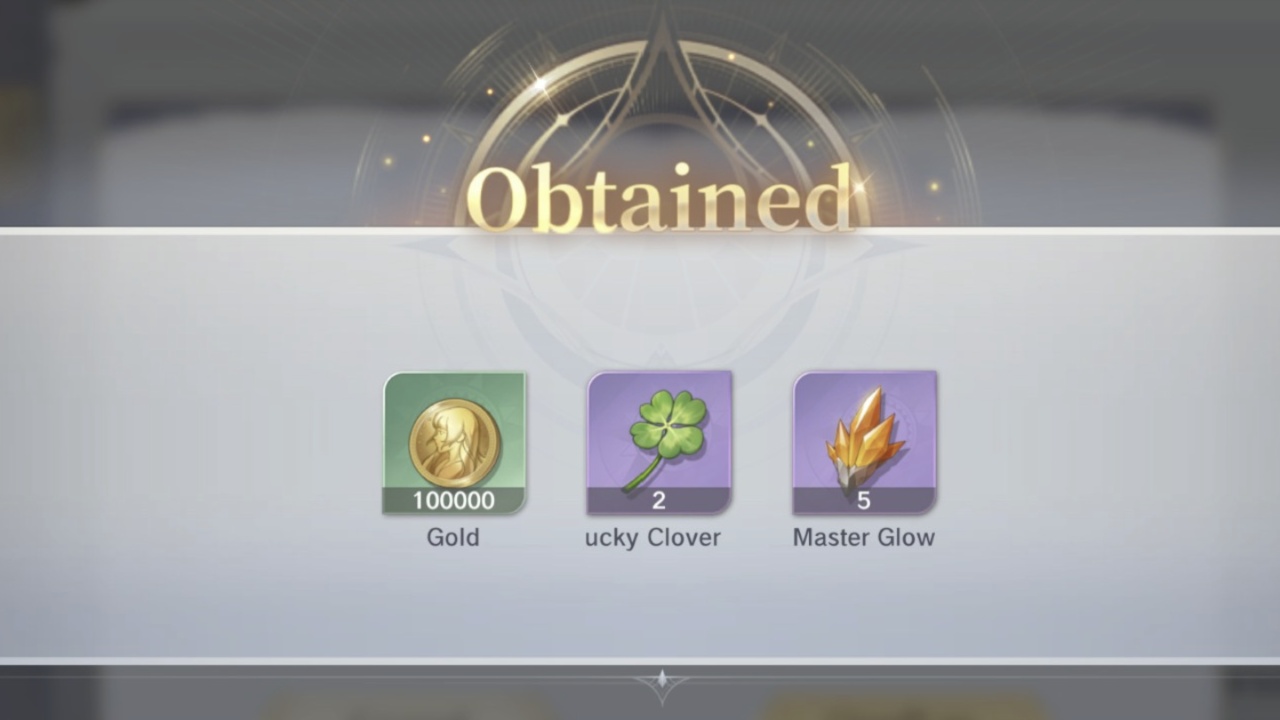 Image shows a list of rewards in a game.