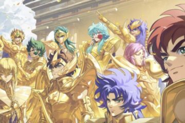 Feature image for our Saint Seiya EX Skills guide showing different characters standing in a group wearing gold armor.