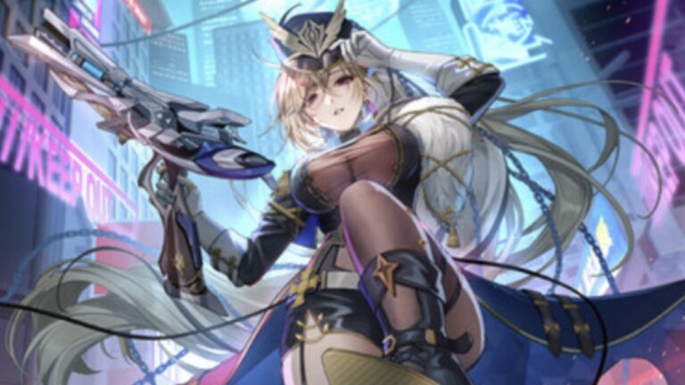 Feature image for our Tower of Fantasy Warp Server Codes guide showing a girl dressed in gear and holding a gun looking at the camera.