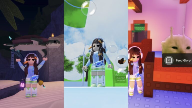Image for our iFanzine’s Favourite Roblox Games of 2025 feature showing a collage of three images with the same avatar in different games.