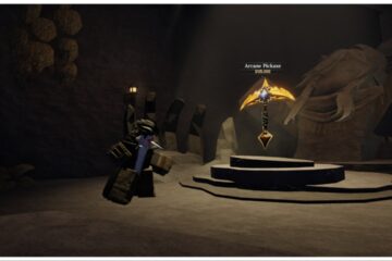 Image shows a player within the Arcane Pickaxe cave