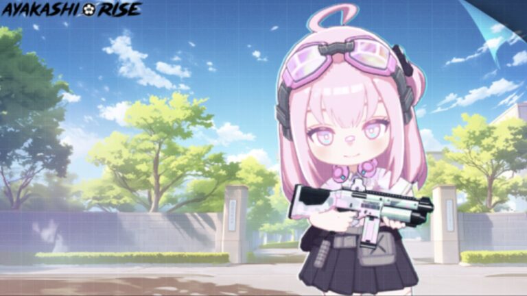 Feature image for our Ayakashi Rise Events guide showing a chibi smiling and holding a gun.