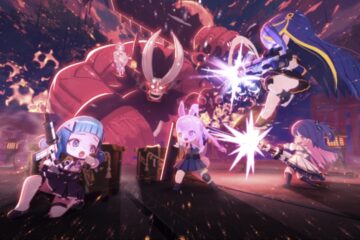 Feature image for our Ayakashi Rise Reroll Guide showing chibis battling a large monster.