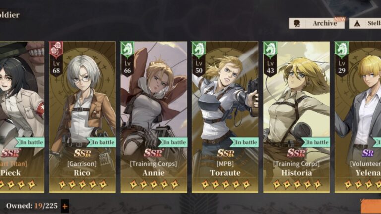 Feature image for our Best Team In Titan Regiment guide showing a list of characters in a team formation.