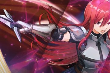 Feature image for our Fairy Tail Wizard Chronicle Tier List showing a girl wearing armor and holding a sword.