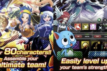 Feature image for our How To Quickly Rank Up In Fairy Tail Wizard Chronicle guide showing different characters posing.