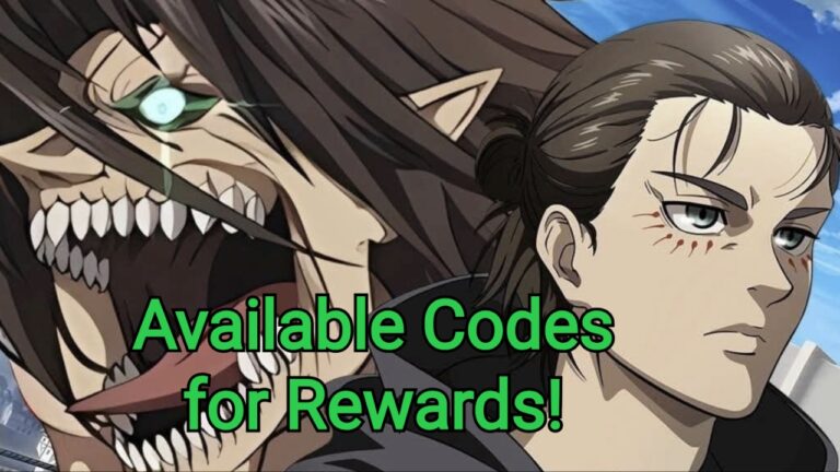 Feature image for our Titan Regiment Codes guide showing a Titan and Eren with the words 'Available Codes for Rewards'.