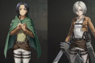 Feature image for our Titan Regiment Reroll Guide showing Ilse and Rico from Attack on Titan.
