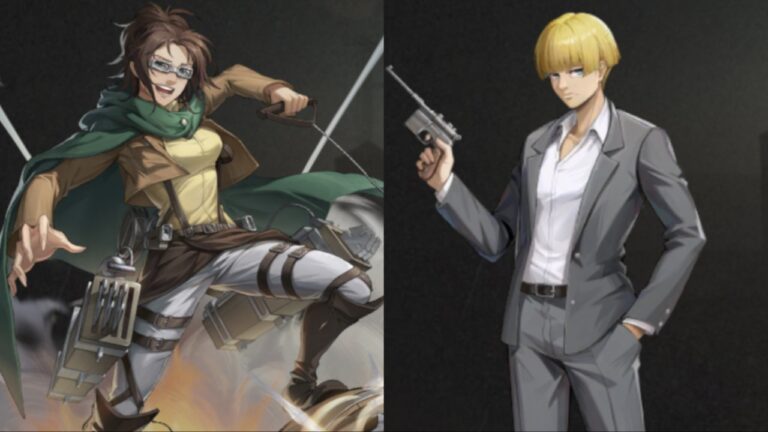 Feature image for our Titan Regiment Tier List showing Hange and Yelena in a collage.