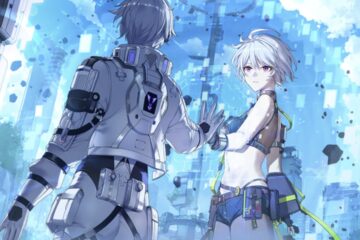 Feature image for our Tower of Fantasy Warped Server Relics guide showing two anime-style characters pressing their hands together in a blue and glitchy background.