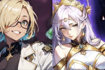 Feature image for our Twilight Chronicle Idle RPG Reroll Guide showing two characters next to each other in a collage.