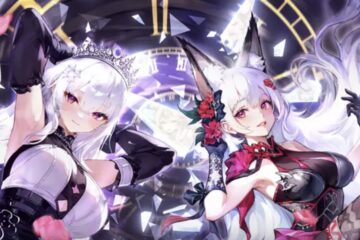 Feature image for our Twilight Chronicle Idle RPG Tier List showing two anime girls in dresses smiling with a clock behind them.