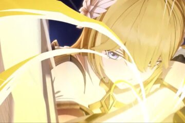 Feature image for our Best Team In Dragon Traveler guide showing a close up of a girl holding a weapon and covered in light.
