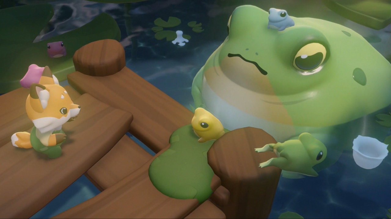 Image from Cozy Caravan showing a frog in water speaking to a fox.