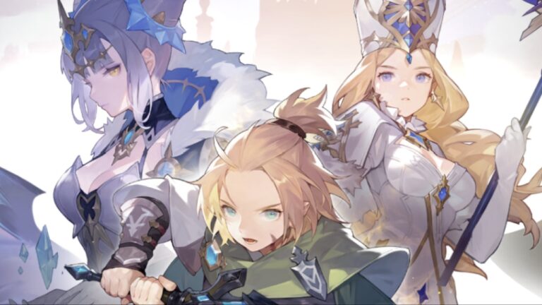 Feature image for our Dragon Sword Codes showing three characters dressed in gear and standing next to each other.