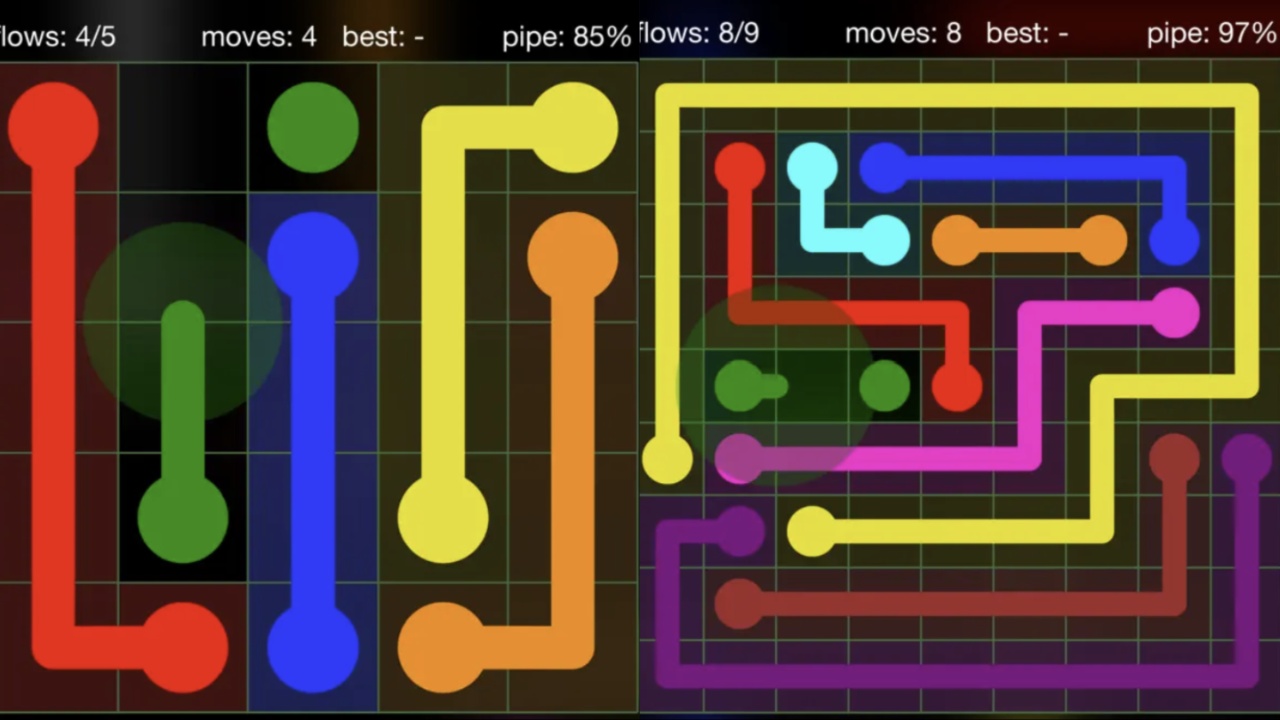 Image from Flow Free showing different lines connecting.