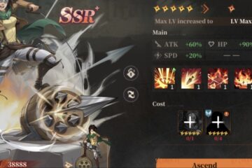 Feature image for our How To Ascend In Titan Regiment guide showing Hange and their stats.