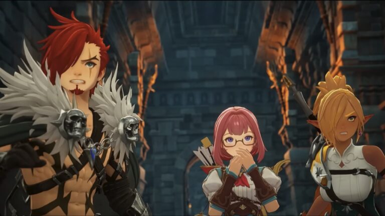 Feature image for our How To Download Dragon Sword guide showing three characters looking shocked.