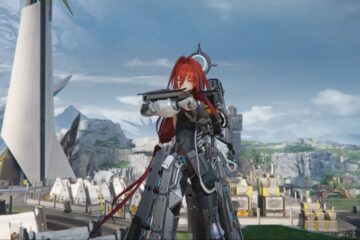Feature image for our How to Get Oroberyl in Arknights Endfield guide showing an anime woman with long red hair covered in gear and armor with an industrial city in the background.