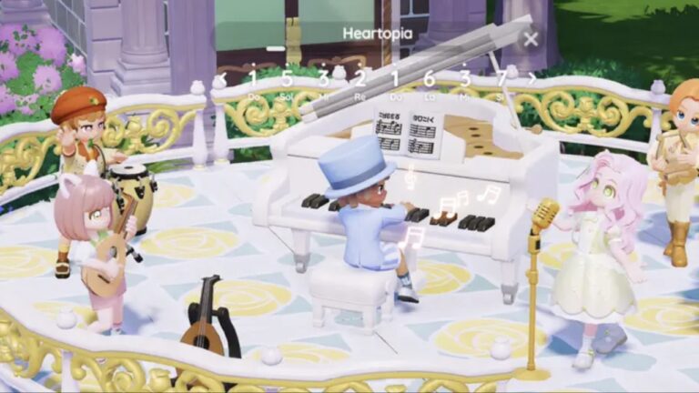 Feature image for our Is Heartopia Multiplayer guide showing different chibi characters playing instruments together.