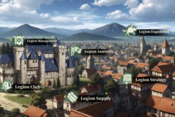 Feature image for our Titan Regiment Legion guide showing a town with different game modes you can select.
