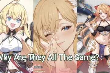 Feature image for our Why Are All Gacha Games The Same guide showing three anime girls in a collage.