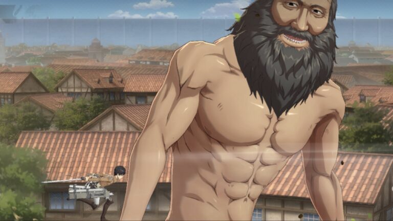 Feature image for our Why Titan Regiment Is The Best Mobile Game feature showing a character running on the roof of a building with a titan near him.