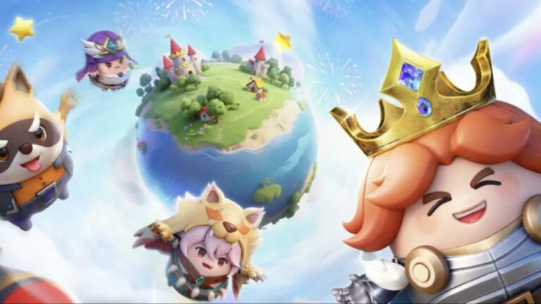 Feature image for our Evo Defense Merge TD Tier List showing a planet floating and chibis flying in the air.