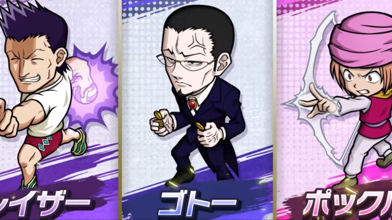 Feature image for our Hunter x Hunter Nen x Survivor Memory Tier List showing three characters as chibis holding weapons.