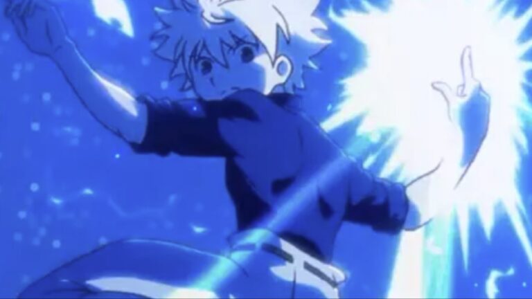 Feature image for our Hunter x Hunter Nen x Survivor Reroll Guide showing Killua covered in lightning.