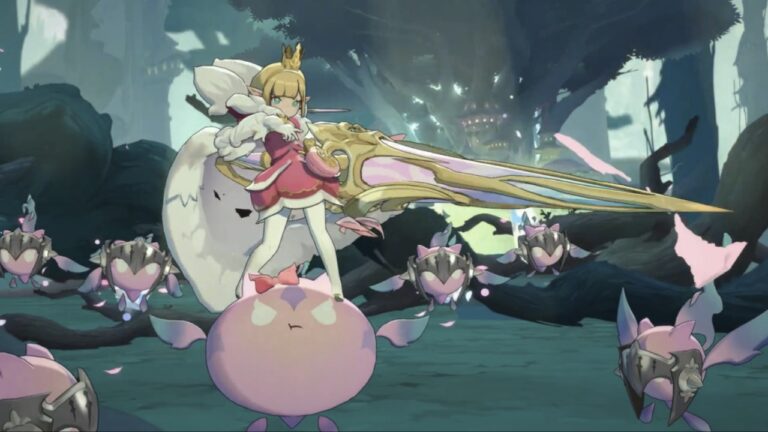 Feature image for our Star Sailors Codes guide showing a girl standing on a small monster holding a weapon.